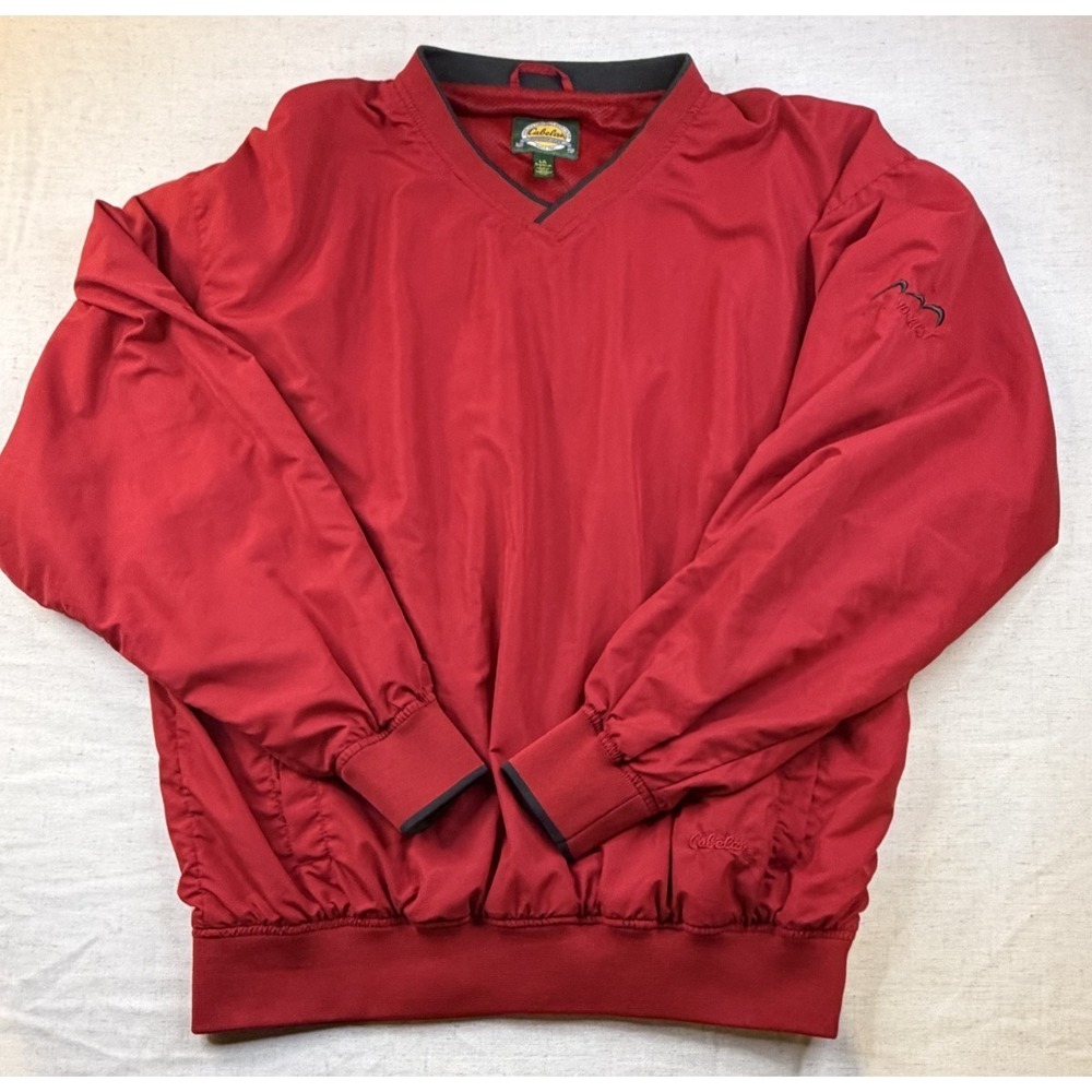 Vintage Y2K Cabelas Windcrest Mens Large Red V-Neck Golf Windbreaker Pullover